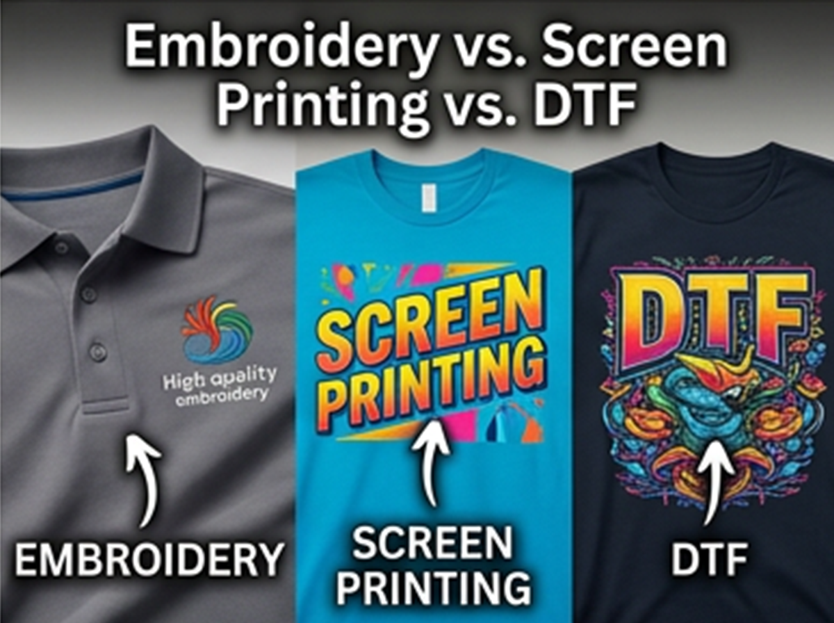 Embroidery vs. Screen Printing vs. DTF: What Should a Boynton Beach Business Choose? Embroidery vs. Screen Printing vs. DTF: What Should a Boynton Beach Business Choose?